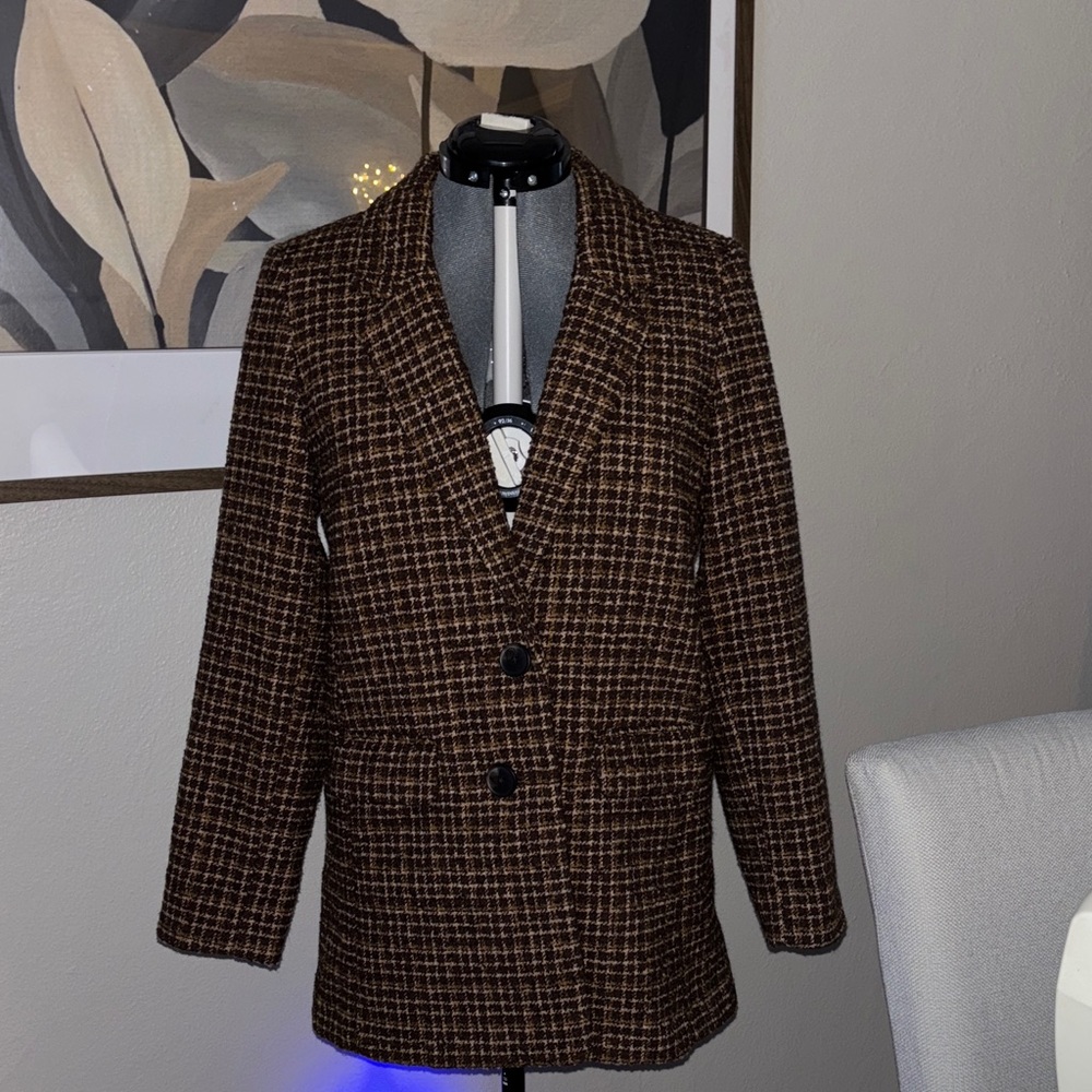 Old Navy Women's Brown Plaid Blazer